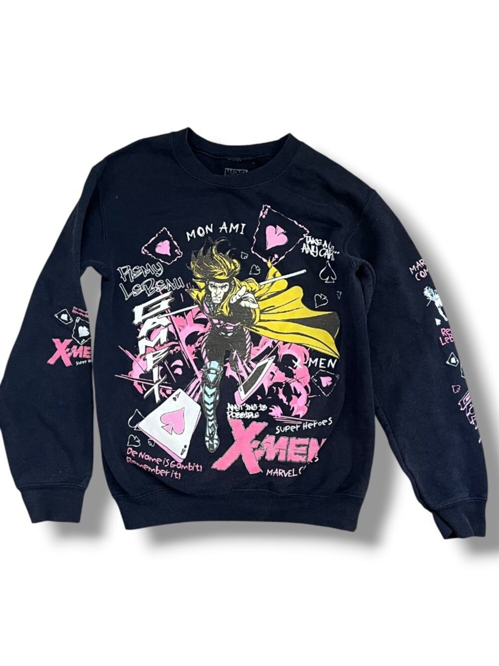 Marvel X-Men Gambit Doodle Icons Women's Navy Blue Crewneck Sweatshirt Size XS